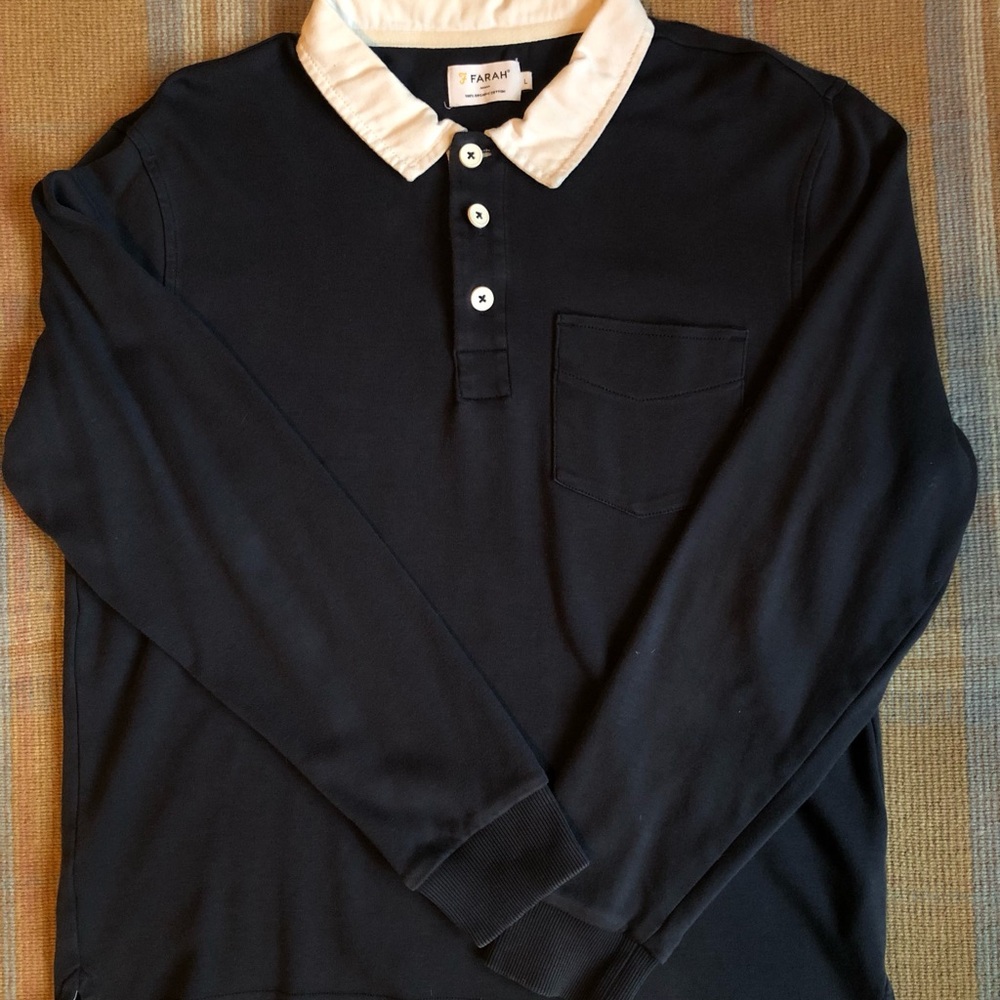 Farah Navy and White Polo Shirt Classic Design